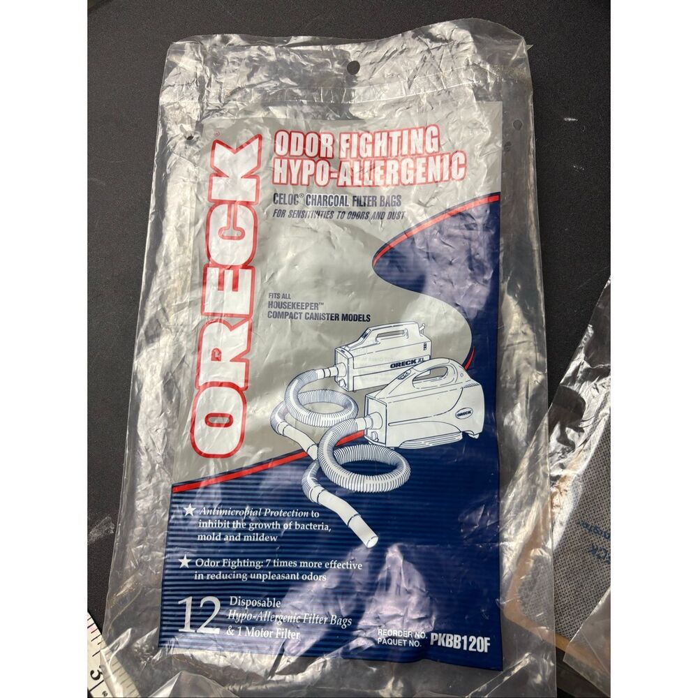 Oreck PKBB120F Vacuum Bags 12 Pack Housekeeper Compact Canister Charcoal Filter